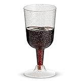 50 Silver Glitter Disposable Wine Glasses | 7 oz. Clear Hard Plastic Fancy Cups (50-Pack) by BloominGoods