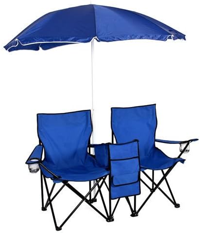 ShopperChoice Picnic Double Folding Chair w Umbrella Table Cooler Fold Up Beach Camping Chair