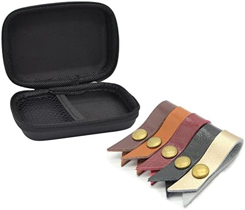 Storage Case Container Zipper Packet + 5 Headphone USB Cable Leather Cord Wrap for Charging Cable and Headphone Earphone
