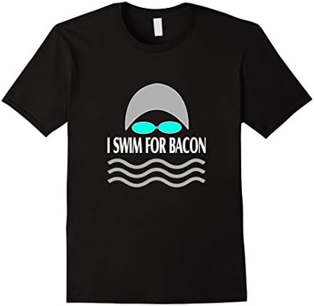 Men's FUNNY BACON SWIM T-SHIRT Food Humor Swimming Swimmers Gift Large Black