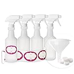 DilaBee Empty Plastic Spray Bottles Pack of 4 - 16 Oz. - 100% Leak Proof with Mist, Stream and Off Trigger Settings, Bonus Funnel, Caps and Labels! Great for Homemade DIY Cleaners and Gardening (4)