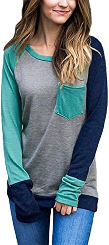 HNNATTA Women's Long Sleeve Color Block Sweatshirt,Green and Deep Blue,Medium