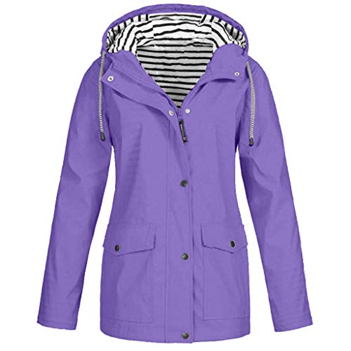 Women Solid Rain Jacket Outdoor Plus Size Waterproof Hooded Raincoat Windproof - Thumbnail 7