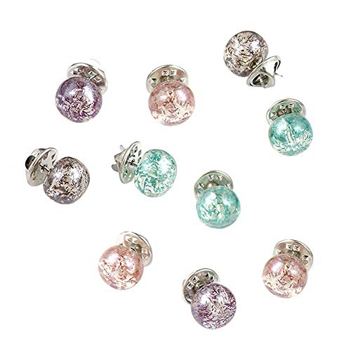 Joyci 10-Pack Women Shirt Brooch Buttons Lapel Pins Novelty Suit Vest Safety Buckle Metal Tie Tacks Pin Back Clutch (Clear Ball)