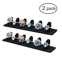 Ginasy 2 Pack Black Velvet Finger Ring Display Stands 8.27" Lx1.57 W, Jewelry Holders Organizer Showcase