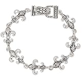 Fleur De Lis Polished Silver Tone Scrollwork Magnetic Clasp Bracelet