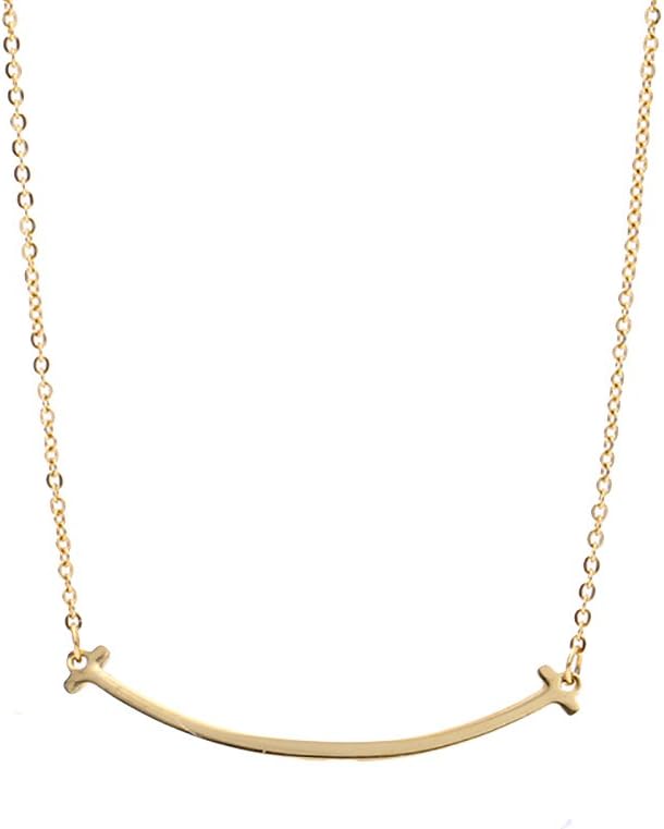 METTU Silver and Rose Gold Simple Double T Smile Clavicle Necklace for Girls