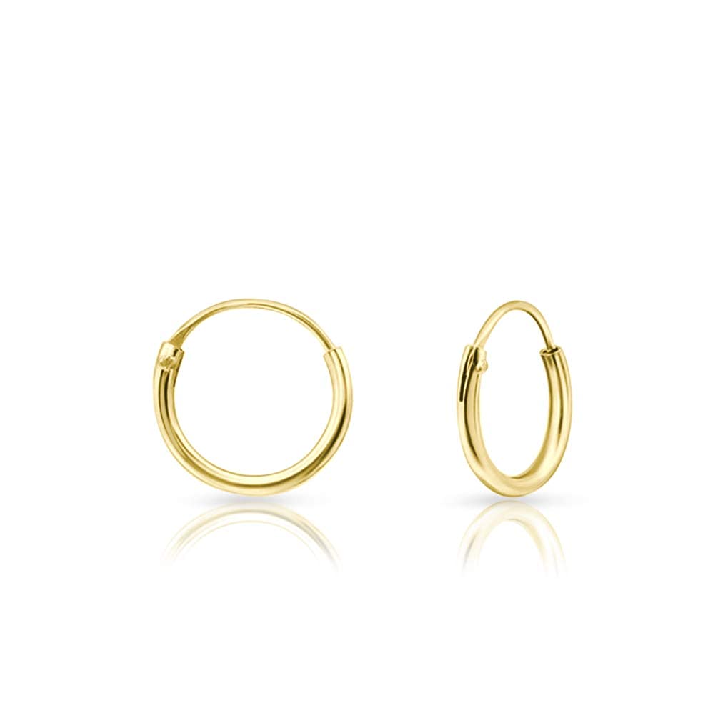 24K Gold Plated 925 Sterling Silver Small Hoop Earrings 10mm - Thin Sleeper Huggie Hoop for Cartilage, Helix, Nose Piercing - Gold Plated Earrings - Hypoallergenic, Unisex Tiny Hoops - Thick 1.5mm