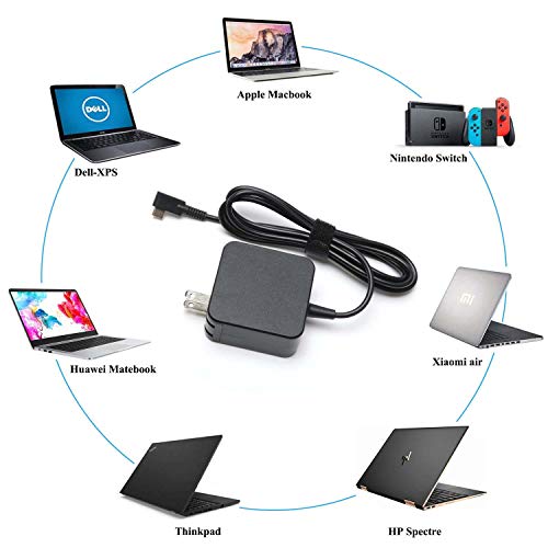 45W USB Type-C AC Adapter Laptop Wall Charger Replacement for HP Spectre x360 13 HP Pavillion X2; Lenovo ThinkPad X1 Carbon 2017 Yoga 910 720 13"; ASUS ZenBook 3 UX390 Power Supply Cord Plug