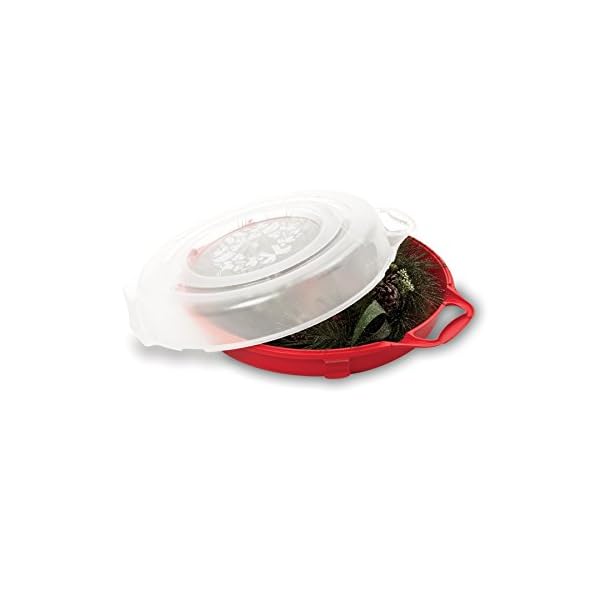 Homz Holiday Wreath Plastic Storage Box, Up to 24", Red With Clear Lid