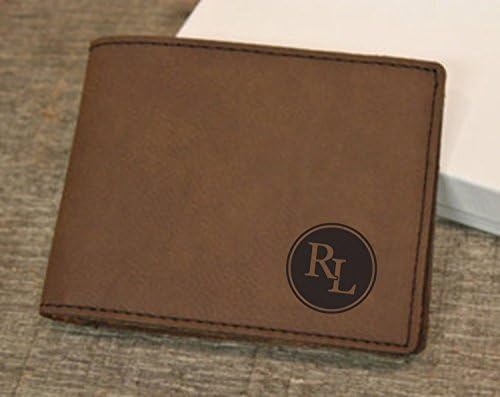 Vital Signs NWAlterd Industries Wallet Personalized - Custom Engraved Bifold Leather Wallets Minimalist for Men Monogrammed Initals Monogram Gifts for Him (Wallet Only, Interlocking Monogram, Brown)