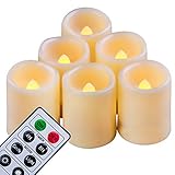 Beichi Set of 6 Remote Control Votive Candles Battery Operated, Flameless Flickering Tealight Candles, LED Timer Tea Lights in Amber Yellow Flame, Unscented Outdoor Electric Candles, D1.5