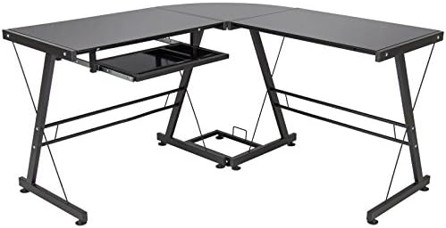 LTL Shop Black L-Shape Computer Desk PC Glass Laptop Table Workstation Corner Home Office