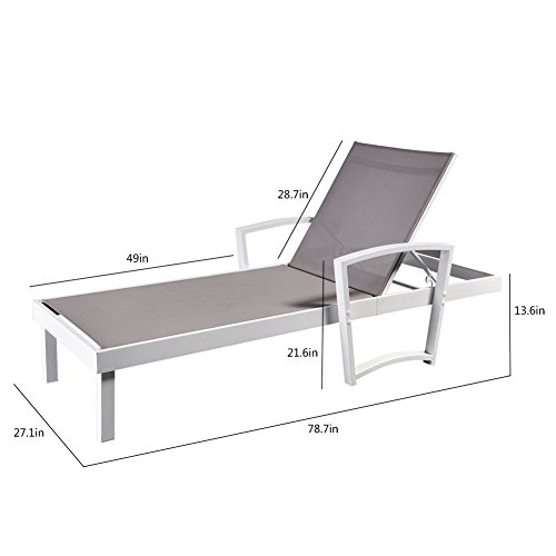 Outdoor Patio Reclining Chaise Lounge Chair, Adjustable Textline