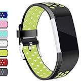 Hotodeal Compatible Fitbit Charge 2 Band, Classic Soft TPU Adjustable Replacement Accessory Bands Fitness Breathable Sport Strap Small Large Black Green