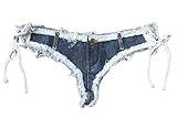Soojun Women's Low Rise Side Strapss Cheeky Mini Denim Shorts Clubwear, US 0-2, #5
