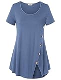Vivilli Women's Short Sleeve Split Hemline Casual T-Shirt Blouse Tops With Buttons (X-Large, Blue Grey)