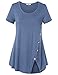 Vivilli Women's Short Sleeve Split Hemline Casual T-Shirt Blouse Tops With Buttons (X-Large, Blue Grey)