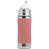 Pura Kiki 11oz/325ml Stainless Steel Sippy Cup Bottle w/Sleeve, Plastic-Free, MadeSafe Certified, Medical-Grade XL Silicone Sipper Spout Fast Flow for Kids, Toddlers, Babies & Infant - Rose Sleeve