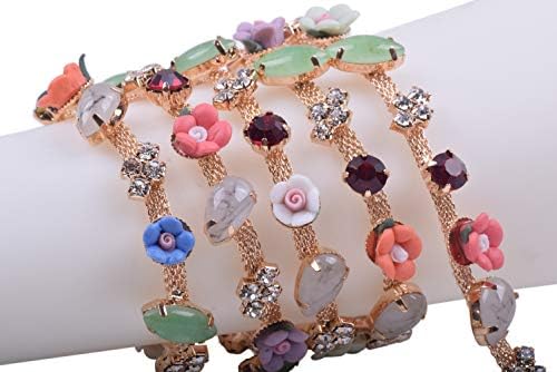 KAOYOO 1 Yard Flower Shaped Rhinestone Chain Trim with Golden Plating Brass Base Prong Chain for Sewing Craft,Wedding Decoration