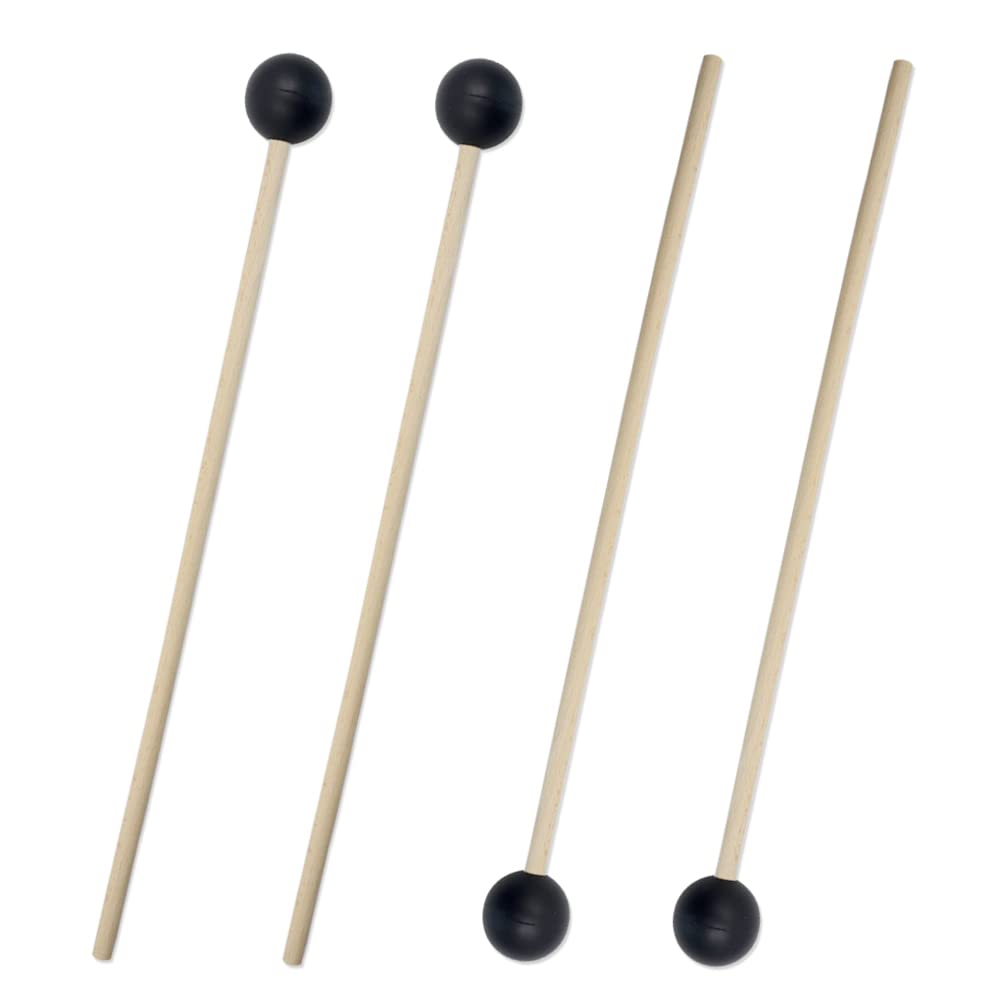 2 Pairs Marimba Mallets, Xylophone Mallet, Glockenspiel Sticks, Keyboard Mallet, Black Rubber with Wooden Handle for Playing Percussion Instruments