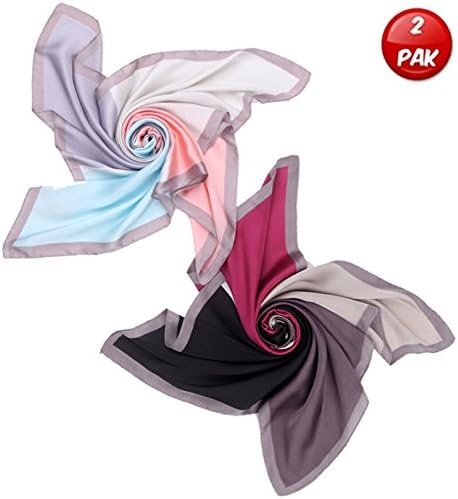 AlinkZ Women's Satin Square Silk Feeling Neck Scarf Hair Scarf 28"X28" Set of 2 (Square Dark-Light)