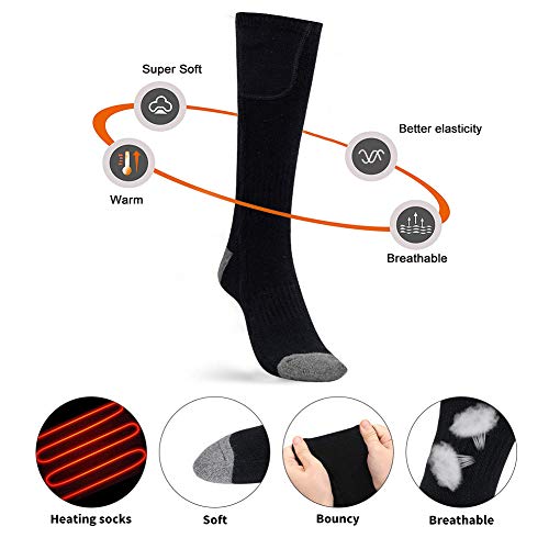 JINGOU Rechargeable Heated Socks Remote Control Electric Socks 3 Heating Settings Winter Thermal Socks for Women Men Outdoor Activities, Smart Li- Polymer Battery Socks