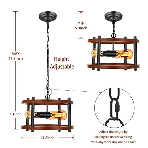 3-Light Farmhouse Pendant Lights Kitchen Island, Black Semi Flush Mount Ceiling Lamp Dining Room Lightting Fixture, Industrial Rustic Wood Hanging Chandelier for Over Sink,Hallway, Entryway