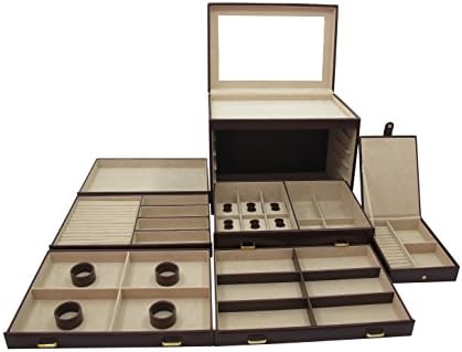 CORDAYS - Extra Large Complete Jewellery Dresser Box Finely Handcrafted in Premium Quality with 5 Drawers and Travel Case- Chocolate CDL-10027