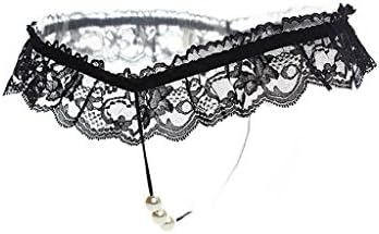 AIDELAI Sexy clothes Sexy Lingerie Beads Lace Panties T Pants PP T-shaped Sexy Lingerie (Color : Black)