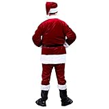 Santa Suit Men's Adult Christmas Santa Suit Costumes Holiday Cosplay Cute Costumes Outfits Vintage Plush 6 pieces Complete Santa Claus Christmas Suit Costumes, (Burgundy), One Size
