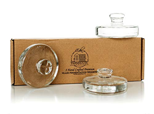 Premium Hand-Crafted Glass Fermentation Weights with Easy Handle for Wide Mouth Mason Jar Fermenting Sauerkraut, Pickles, Kimchi and More Home Fermented Foods 3 pack (New & Improved)