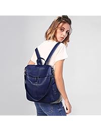 S-ZONE - Mochila de piel auténtica para mujer, estilo casual, tamaño mediano