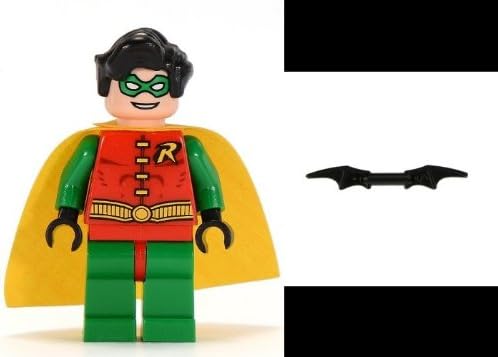Robin with Waivy (Curly) Hair Lego Minifigure Includes Batarang