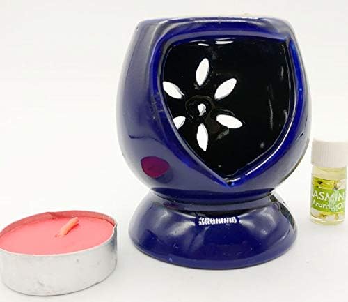 Oshi Greens Regular Ceramic Aroma Burner Coming with 1 Pcs Free Candle and Oil (Clay Lamp Blue)