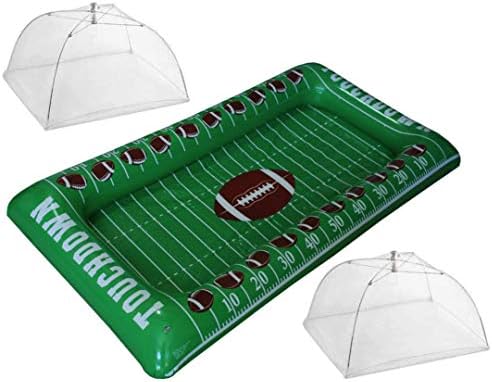 Party Peapod Inflatable Football Cooler Serving Bar Tray with 2 Mesh Food Covers