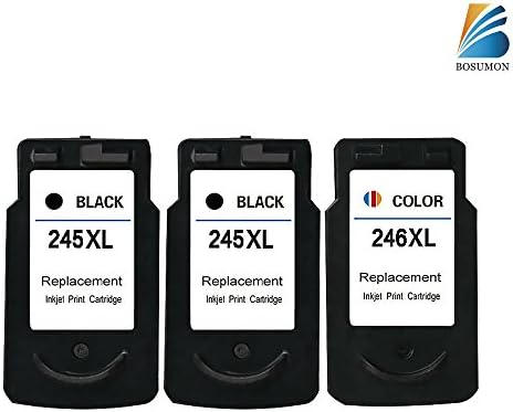 Bosumon Remanufactured Canon PG-245XL CL-246XL High Capacity Ink Cartridges (2 Black 1 Color) for Canon PIXMA MX492, MG2420, MG2520, MG2920, MG2922, MG2924, MG6820, iP2820 Inkjet Printer (3-Pack)
