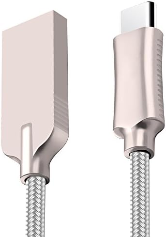 HKW Type C to USB Nylon Braided Charging Cable with Zinc Alloyed Connector 56kΩ Resistor - for LG G5/V20, Nexus 5X/6P, Samsung Galaxy S8, Nintendo Switch and other Devices [ 1.65ft / 0.5m ] (Silver)