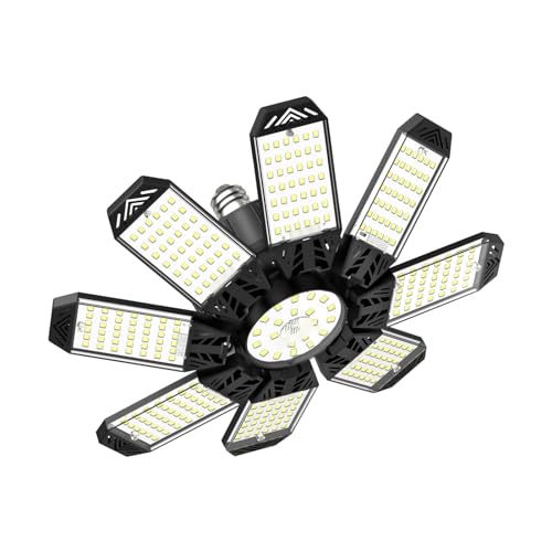Garage Lamp LED 210 W - 21000 LM 6500 K Very Bright LED Workshop Ceiling Light with 8+1 Adjustable Panel, Screw-In E26/E27 Sockets Garage Lighting for Garage, Warehouse, Basement, Storage Room