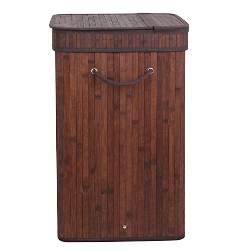 Allblessings Foldable Bamboo Hamper Laundry Basket Washing Cloth Bag Lid Brown For Storage