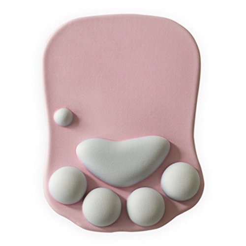 Mouse Pad With Wrist Support Cat Paw Soft Silicone Wrist Rests Wrist Cushion Computer Mouse Mat Desk Decor (Pink)