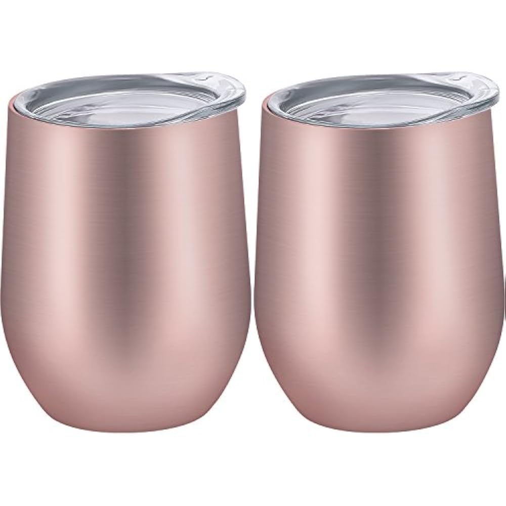 12 Oz Insulated Wine Tumbler With Lid, Stainless Steel Stemless Glass