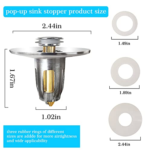 Universal Edition Bathroom Sink Stopper，Anti Clogging Pop Up Wash Basin Drain Filter for 1.02~1.96\'\' Drain Hole，Bathtub Sink Plug with Filter Basket