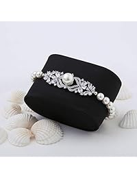 Sweetv - Pulsera de perlas para mujer, para novia, para dama de honor, redonda, cultivada en agua dulce