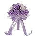 WensLTD_ Wedding Bouquet, Crystal Roses Bridesmaid Wedding Bouquet Bridal Artificial Silk Flowers (Purple)