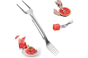 SENOY Watermelon Fork Slicer Cutter, Watermelon Cutter Slicer 2-in-1 Watermelon Fork Slicer Stainless Steel Watermelon Cube Cutter Quickly Safe Watermelon Knife for Kitchen Gadget