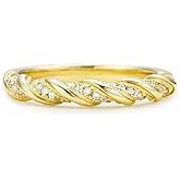 ENDLESSNESS & ETERNITY Twisted Half Eternity Cubic Zirconia CZs Simulated Diamond 14K Gold Plated Stackable Wedding Band Ring Engagement Ring Anniversary Ring Party Ring