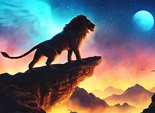 5D Full Drill Diamond Painting Kit, DIY Diamond Rhinestone Painting Kits for Adults and Children Embroidery Arts Craft Home Decor 12 x 16 inch,King of Lion