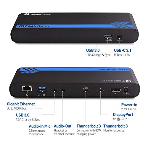 Certified Cable Matters Aluminum Thunderbolt 3 Dock with DisplayPort