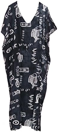 Free Size Kaftan Dress Long Maxi Kimono Caftan Drawstring Gown Nightdress Beach Party Casual Dress (Black)